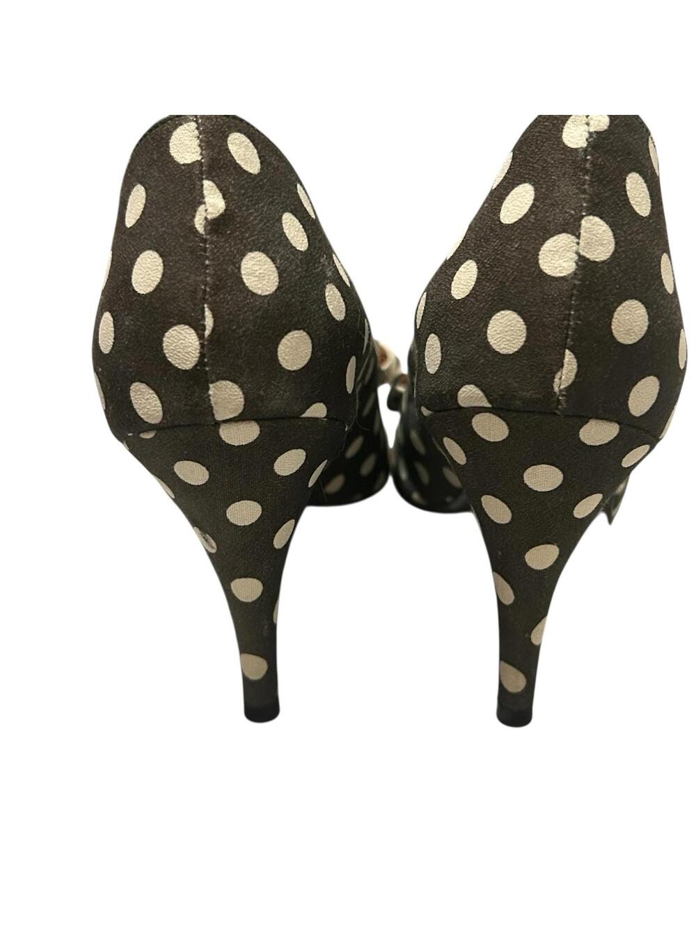 Polka Dot Pointed-Toe Bow Heels - Black & White - Picture 6 of 9